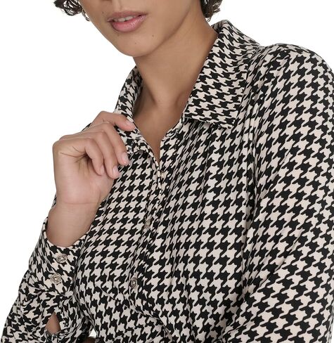 Tommy Hilfiger Women's Long Sleeves Collared Houndstooth Jersey Shirtdress in Saudi Arabia