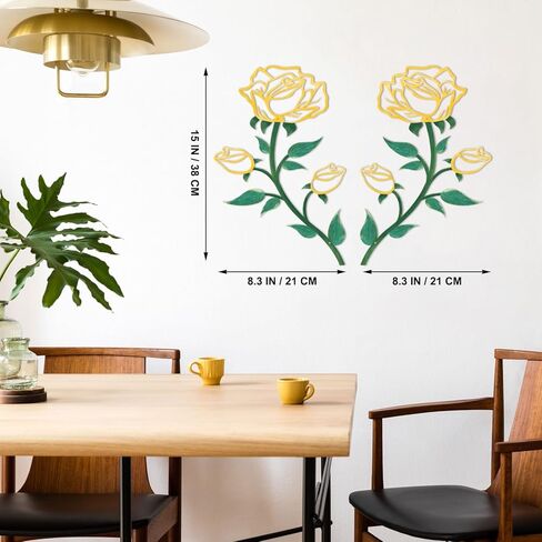 ESTART Large Rose Flower Wall Decor,15“H Black Metal Art Ornament Wall Hanging for Indoor Outdoor Home Bedroom Office (2 Pieces) in Kuwait