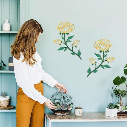 ESTART Large Rose Flower Wall Decor,15“H Black Metal Art Ornament Wall Hanging for Indoor Outdoor Home Bedroom Office (2 Pieces) in Kuwait