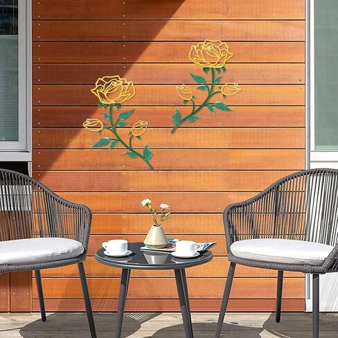 ESTART Large Rose Flower Wall Decor,15“H Black Metal Art Ornament Wall Hanging for Indoor Outdoor Home Bedroom Office (2 Pieces) in Kuwait