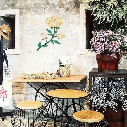 ESTART Large Rose Flower Wall Decor,15“H Black Metal Art Ornament Wall Hanging for Indoor Outdoor Home Bedroom Office (2 Pieces) in Kuwait