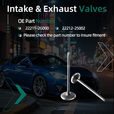 8PCS Intake Valves+8PCS Exhaust Valves,for Hyundai Genesis Coupe/Santa Fe/Sonata/Tucson,for Kia Forte/Koup/Forte5/Optima/Rondo/Sorento/Sportage,2.0L 2.4L L4,Replace#22211-2G000 22212-25002 in Saudi Arabia