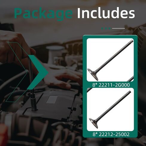 8PCS Intake Valves+8PCS Exhaust Valves,for Hyundai Genesis Coupe/Santa Fe/Sonata/Tucson,for Kia Forte/Koup/Forte5/Optima/Rondo/Sorento/Sportage,2.0L 2.4L L4,Replace#22211-2G000 22212-25002 in Saudi Arabia
