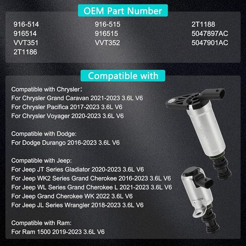 5047901AC 5047897AC 2PCS (3.6L V6) OCV Oil Control Variable Valve Timing VVT Solenoid For Chrysler Grand Caravan Pacifica Voyager,Dodge Durango,Jeep JT Series Gladiator Wrangler,Ram 1500 2016-2023 in Saudi Arabia