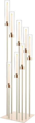 Floor Candelabra Tall 8 Arm Candle Holders for Wedding Centerpiece, 45.3" Metal Candlestick for Taper Candles for Wedding Party Ceremony Aisle Reception (Silver) in Kuwait