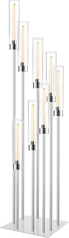 Floor Candelabra Tall 8 Arm Candle Holders for Wedding Centerpiece, 45.3" Metal Candlestick for Taper Candles for Wedding Party Ceremony Aisle Reception (Silver) in Kuwait
