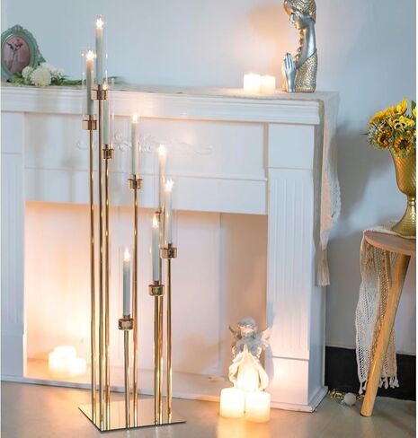 Floor Candelabra Tall 8 Arm Candle Holders for Wedding Centerpiece, 45.3" Metal Candlestick for Taper Candles for Wedding Party Ceremony Aisle Reception (Silver) in Kuwait
