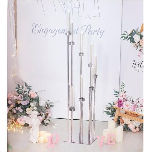 Floor Candelabra Tall 8 Arm Candle Holders for Wedding Centerpiece, 45.3" Metal Candlestick for Taper Candles for Wedding Party Ceremony Aisle Reception (Silver) in Kuwait