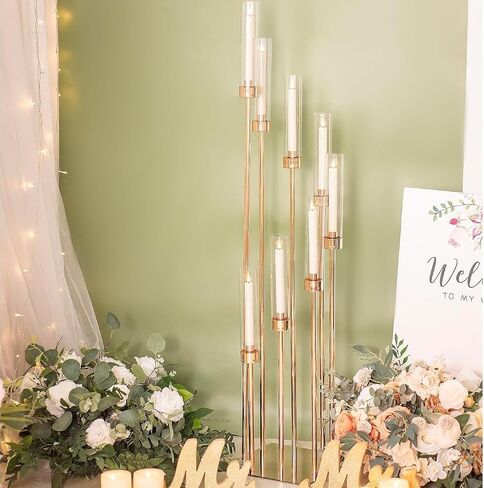 Floor Candelabra Tall 8 Arm Candle Holders for Wedding Centerpiece, 45.3" Metal Candlestick for Taper Candles for Wedding Party Ceremony Aisle Reception (Silver) in Kuwait