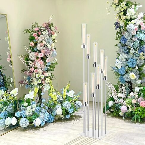Floor Candelabra Tall 8 Arm Candle Holders for Wedding Centerpiece, 45.3" Metal Candlestick for Taper Candles for Wedding Party Ceremony Aisle Reception (Silver) in Kuwait