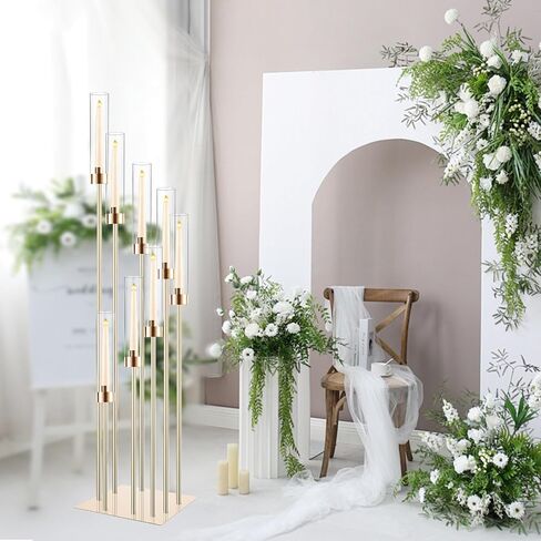 Floor Candelabra Tall 8 Arm Candle Holders for Wedding Centerpiece, 45.3" Metal Candlestick for Taper Candles for Wedding Party Ceremony Aisle Reception (Silver) in Kuwait