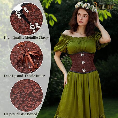 JASGOOD Women’s Black Brown Underbust Corset Belt – Lace-Up Boned Waist Corset Fashion Bustier for Halloween in Saudi Arabia