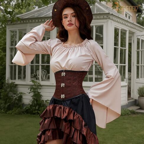 JASGOOD Women’s Black Brown Underbust Corset Belt – Lace-Up Boned Waist Corset Fashion Bustier for Halloween in Saudi Arabia