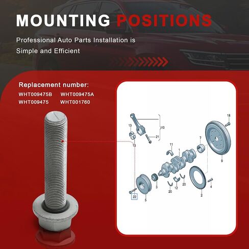 WHT009475 WHT009475B Crankshaft Pulley Bolt with Seals Compatible with Audi A1 A3 A4 A5 A6 A7 A8 Q2 Q3 Q5 TT VW Beetle CC Eos Golf Jetta Passat Polo Tiguan Seat Skoda in Saudi Arabia
