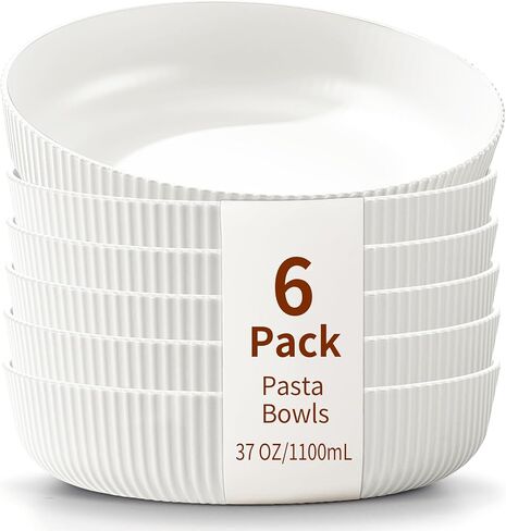 HOMQUEN Pasta Bowls Set of 6, 37oz Salad Bowls Black Soup Bowls, Large Pasta Serving Bowls, Unbreakable Plastic Dinner Bowls, Dinnerware Sets,Valentines Day Gift, Dishwasher Safe (Black) in Kuwait