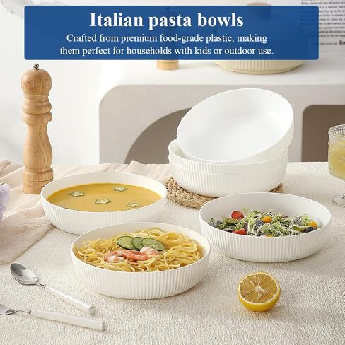 HOMQUEN Pasta Bowls Set of 6, 37oz Salad Bowls Black Soup Bowls, Large Pasta Serving Bowls, Unbreakable Plastic Dinner Bowls, Dinnerware Sets,Valentines Day Gift, Dishwasher Safe (Black) in Kuwait