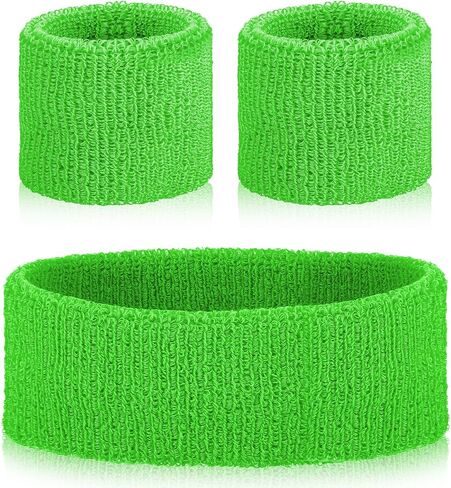 3 Pcs 80s Sports Wristband and Headband Neon Sweatbands Set Neon Outfits for Women Costumes Accessories Sweat Band for Party Football Basketball Baseball Soccer in Saudi Arabia