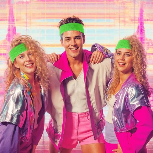 3 Pcs 80s Sports Wristband and Headband Neon Sweatbands Set Neon Outfits for Women Costumes Accessories Sweat Band for Party Football Basketball Baseball Soccer in Saudi Arabia