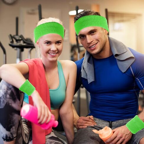 3 Pcs 80s Sports Wristband and Headband Neon Sweatbands Set Neon Outfits for Women Costumes Accessories Sweat Band for Party Football Basketball Baseball Soccer in Saudi Arabia