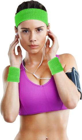 3 Pcs 80s Sports Wristband and Headband Neon Sweatbands Set Neon Outfits for Women Costumes Accessories Sweat Band for Party Football Basketball Baseball Soccer in Saudi Arabia