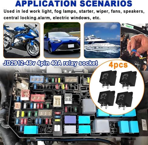 48V 40A Car Relay 4 Pin JD-2912 SPST Automotive Switches and Starters, Waterproof Relay for Boat Tractor Truck Motorcycle(4PCS) in Saudi Arabia