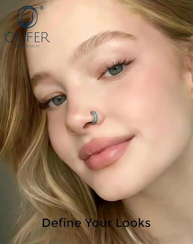 OUFER 20G Double Nose Rings Hoops, Turquoise Nose Rings for Women Men, Daith Earrings, Tragus Rook Conch Helix Lip Piercing Jewelry,316L Surgical Steel Hinged Segment Septum Hoop Jewelry 6/7/8mm in Saudi Arabia