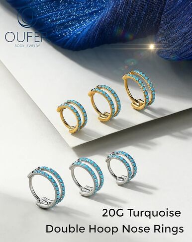 OUFER 20G Double Nose Rings Hoops, Turquoise Nose Rings for Women Men, Daith Earrings, Tragus Rook Conch Helix Lip Piercing Jewelry,316L Surgical Steel Hinged Segment Septum Hoop Jewelry 6/7/8mm in Saudi Arabia