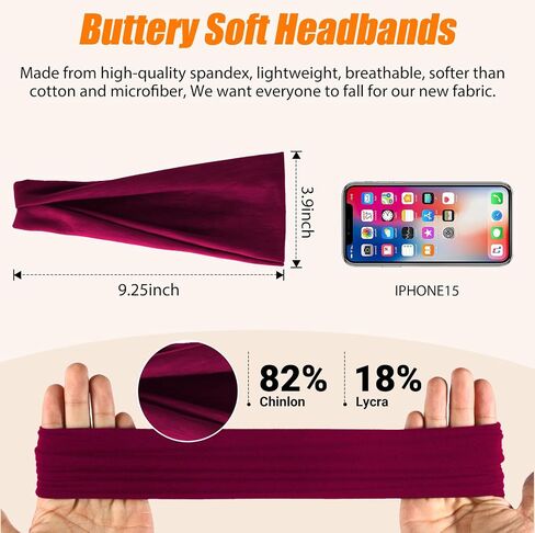 RITOPER Workout Headbands for Women Non Slip, Wide Stretchy Sports Sweatbands, Buttery Soft Thick Head Band for Running, Cycling, Yoga, Fitness，Daily Use in Kuwait