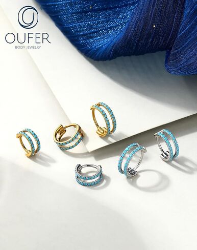 OUFER 20G Double Nose Rings Hoops, Turquoise Nose Rings for Women Men, Daith Earrings, Tragus Rook Conch Helix Lip Piercing Jewelry,316L Surgical Steel Hinged Segment Septum Hoop Jewelry 6/7/8mm in Saudi Arabia