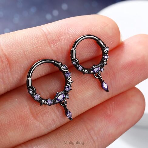Melighting Black Septum Ring 16G, Planet Septum Jewelry Surgical Steel 316L, Dangle Daith Piercing Jewelry Clear CZ, Helix Earring Conch Tragus Piercing for Women in Saudi Arabia