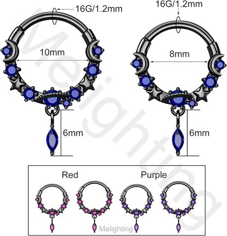 Melighting Black Septum Ring 16G, Planet Septum Jewelry Surgical Steel 316L, Dangle Daith Piercing Jewelry Clear CZ, Helix Earring Conch Tragus Piercing for Women in Saudi Arabia