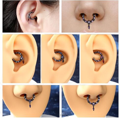 Melighting Black Septum Ring 16G, Planet Septum Jewelry Surgical Steel 316L, Dangle Daith Piercing Jewelry Clear CZ, Helix Earring Conch Tragus Piercing for Women in Saudi Arabia