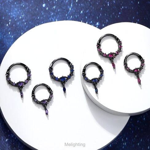Melighting Black Septum Ring 16G, Planet Septum Jewelry Surgical Steel 316L, Dangle Daith Piercing Jewelry Clear CZ, Helix Earring Conch Tragus Piercing for Women in Saudi Arabia