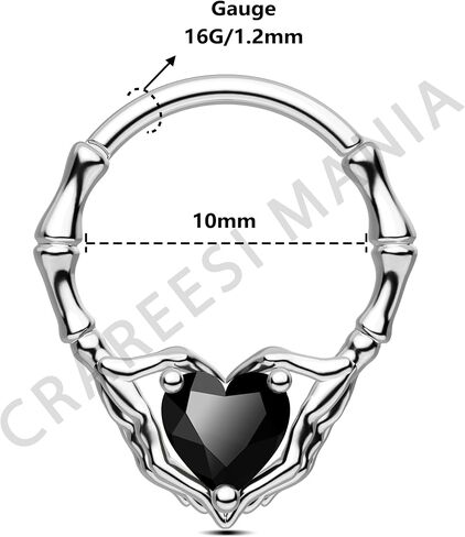 CM CRAREESI HASEA HAYERON HAND SPEMPLING 316L SURCICAL STEMICAL SPECTION SEPTUM JOWNELDRY 16G HEART CZ DAITH ARINGS 10MM GOTHIC GOTHIC GOTHIC INTILAGE JOWENT in Saudi Arabia