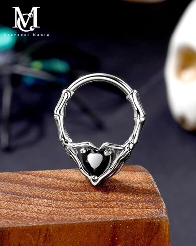 CM CRAREESI HASEA HAYERON HAND SPEMPLING 316L SURCICAL STEMICAL SPECTION SEPTUM JOWNELDRY 16G HEART CZ DAITH ARINGS 10MM GOTHIC GOTHIC GOTHIC INTILAGE JOWENT in Saudi Arabia
