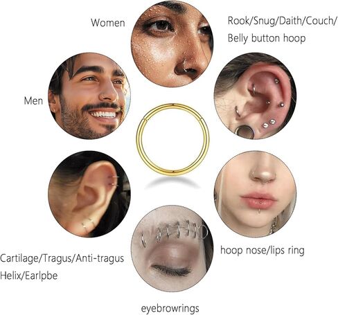 3pc BeutiLakoko Nose Hoop Hypoallergenic Titanium Nose Rings for Women Men Septum Jewelry Hinged Cartilage Earrings for Nostril Helix rook Tragus ear Daith Conch Lip Rings Ear Lobe piercing Gold/Silver 20G/18G in Kuwait