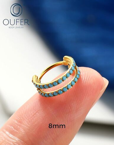 OUFER 20G Double Nose Rings Hoops, Turquoise Nose Rings for Women Men, Daith Earrings, Tragus Rook Conch Helix Lip Piercing Jewelry,316L Surgical Steel Hinged Segment Septum Hoop Jewelry 6/7/8mm in Saudi Arabia
