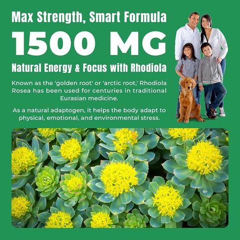 Rhodiola Rosea Gummies 1500mg – Vegan Sugar-Free Adrenal Support Supplement for Stress, Energy, Mood & Focus – Cortisol Balance Adaptogen – Non-GMO Herbal Chews – 60 Count in Saudi Arabia