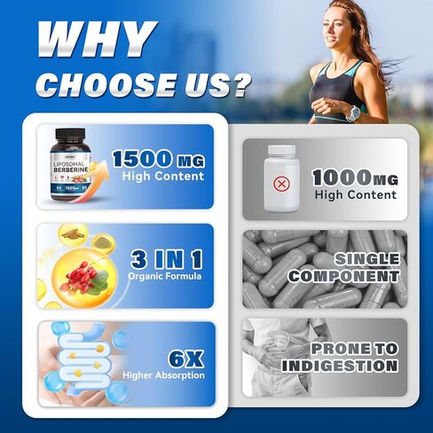 Berberine HCL Supplement 1500mg - with Ceylon Cinnamon & Gymnema, High Bioavailability Liposomal Berberine Capsules for Women and Men, AMPK Activator in Saudi Arabia