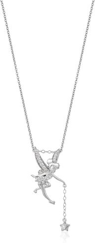 Jewelili Enchanted Disney Fine Jewelry Sterling Silver 1/10 Cttw Diamond Tinkerbell Wings Pendant in Saudi Arabia