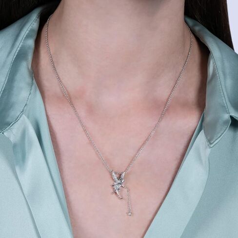 Jewelili Enchanted Disney Fine Jewelry Sterling Silver 1/10 Cttw Diamond Tinkerbell Wings Pendant in Saudi Arabia