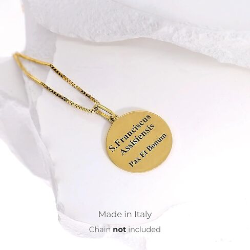forme di Lucchetta - 14k Solid Gold Saint Francis of Assisi Medal - 'Pax Et Bonum' - Authentic Italian Made Religious Jewelry for Men & Women, 15mm, Pendant Only in Saudi Arabia