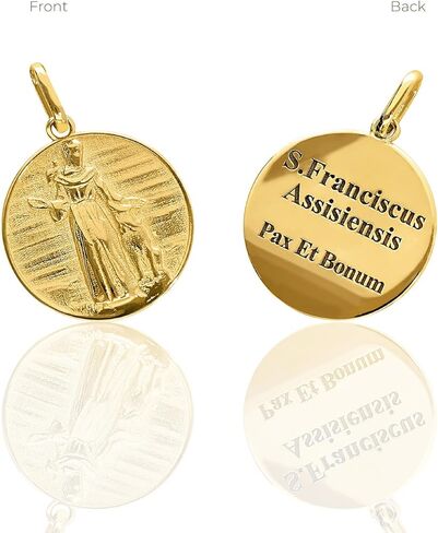 forme di Lucchetta - 14k Solid Gold Saint Francis of Assisi Medal - 'Pax Et Bonum' - Authentic Italian Made Religious Jewelry for Men & Women, 15mm, Pendant Only in Saudi Arabia