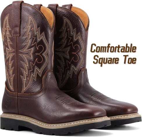 من المؤكد أن إصبع أخمص القدمين في Western Western Western Western Boots ، أحذية عمل مربعة للماء للرجال ، مريح ودائم ، مقاوم للزيت/الانزلاق ، جلد أكثر سمكًا ، نعلًا مطاطيًا ، أحذية عمل مع مطرزة in Kuwait