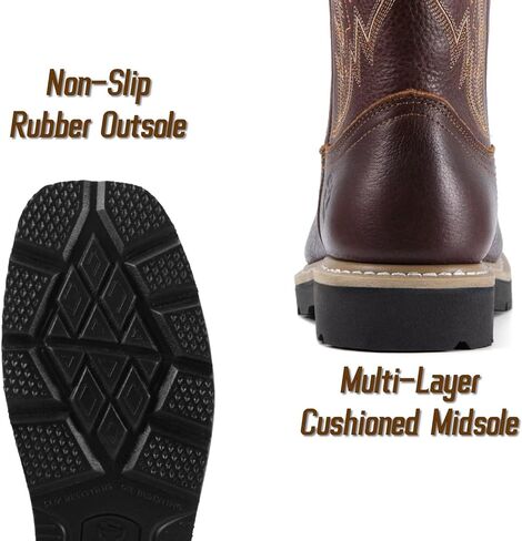 من المؤكد أن إصبع أخمص القدمين في Western Western Western Western Boots ، أحذية عمل مربعة للماء للرجال ، مريح ودائم ، مقاوم للزيت/الانزلاق ، جلد أكثر سمكًا ، نعلًا مطاطيًا ، أحذية عمل مع مطرزة in Kuwait