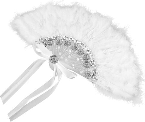 Artibetter Plume Fan Prop مع تصميم Rhinestone Design مروحة الزفاف الأنيقة لحفلات الزفاف عروض الرقص والتصوير الملحق الأنيق باليد للعرائس والضيوف in Saudi Arabia