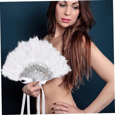 Artibetter Plume Fan Prop مع تصميم Rhinestone Design مروحة الزفاف الأنيقة لحفلات الزفاف عروض الرقص والتصوير الملحق الأنيق باليد للعرائس والضيوف in Saudi Arabia