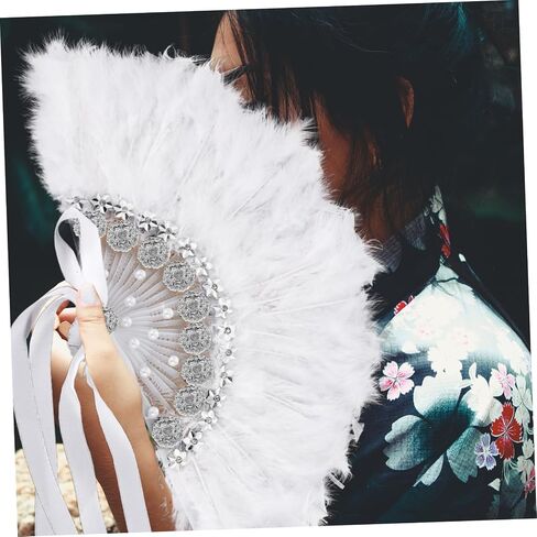 Artibetter Plume Fan Prop مع تصميم Rhinestone Design مروحة الزفاف الأنيقة لحفلات الزفاف عروض الرقص والتصوير الملحق الأنيق باليد للعرائس والضيوف in Saudi Arabia