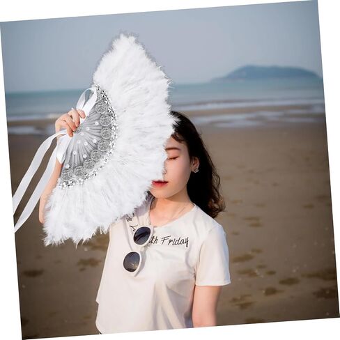 Artibetter Plume Fan Prop مع تصميم Rhinestone Design مروحة الزفاف الأنيقة لحفلات الزفاف عروض الرقص والتصوير الملحق الأنيق باليد للعرائس والضيوف in Saudi Arabia