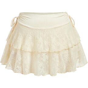 Verdusa Women's Plus Size y2k Lace Aser A Line Mini Mini Mini Ruched Tiered Tiered Tiered Drearsring Chowns in Kuwait